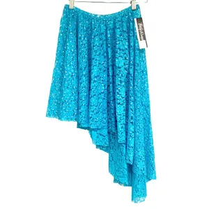 Body Wrappers Worship Overlay Asymmetrical Lace Skirt M Sparkly Turquoise Lyrical Praise thumbnail 2