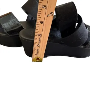 Ron White Rapisardi Black Strappy Elastic Leather Platform Sandals 38 thumbnail 8