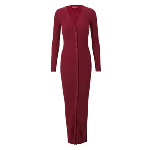 STAUD Shoko Ribbed Knit‎ Button Front Maxi Dress Burgundy XS thumbnail 10