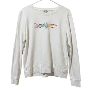 J Crew Women Size Medium Bonjour Sweatshirt Long Sleeve Rainbow Colorful‎ Preppy thumbnail 1