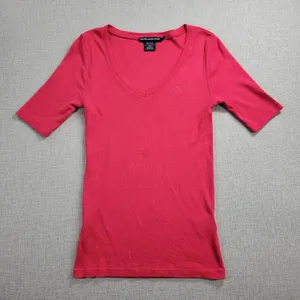Ralph Lauren Sport Womens T-shirt Size M Hot Pink V-neck Short Sleeve Cotton Tee thumbnail 1