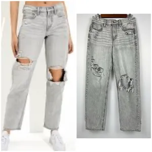 NEW American Eagle 8 Ripped '90s Straight High Waist Jean Gray Wash thumbnail 2