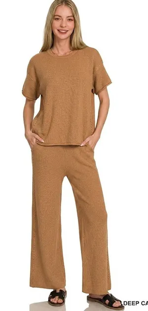 Zenana Viscose Round Neck Top‎ & Pants Set - Medium thumbnail 1