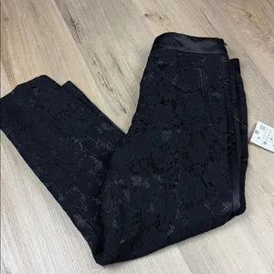 Zara NWT Black Lace Tuxedo Ankle Pants Satin‎ Trim Slim Straight Size Medium thumbnail 8