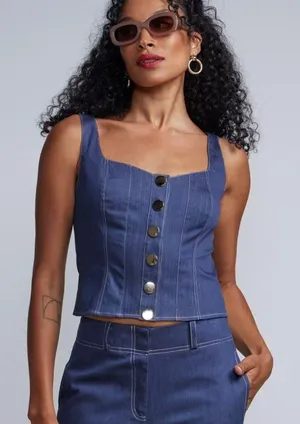 NWT New York & Company Sleeveless Buttoned Denim Top thumbnail 1
