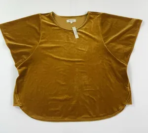 Madewell Blouse Womens L Gold Velvet Crew Neck Short Sleeve Stretch Dolman Top thumbnail 1