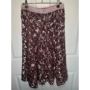 Anthropologie Sequin Midi Skirt‎ 4 Pink Rose Gold Metallic Party Holiday New thumbnail 2