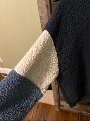 American Eagle Navy Sherpa Sweatshirt with Colorblock Sleeves thumbnail 2