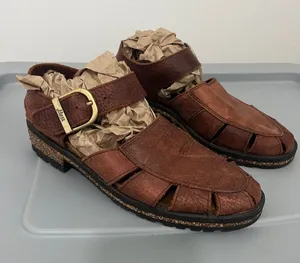 Bass Leather Fisherman Sandals (Sz 8.5) Cognac Brown Cork thumbnail 1