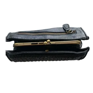 Anthropologie Clutch Bag Womens OS Black Woven Kiss Lock Retro Boho Academia thumbnail 3