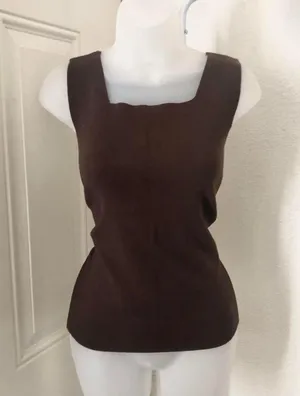 1990s Designers Originals chocolate Brown square scoop neck sleeveless tank top blouse office siren core thumbnail 1