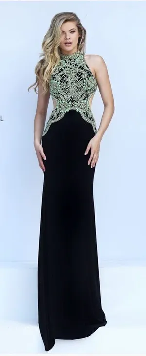 Sherri Hill 50153 Black/Green Beaded Prom Dress thumbnail 1