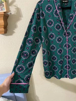 Room Service Geo Print Long Sleeve Pajama Sleep Top Size XL Green Pink Soft thumbnail 9