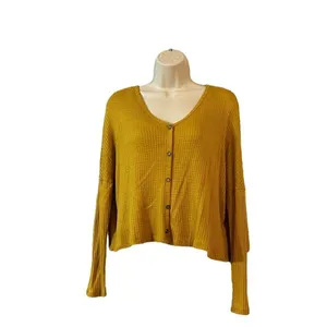 Ambiance Oversized small Long Sleeve Waffle Knit Crop Top Scoop Neck thumbnail 2
