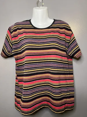 Vintage Pacer Shirt Womens Medium Multicolor Striped Crewneck Retro Tee 90s thumbnail 2