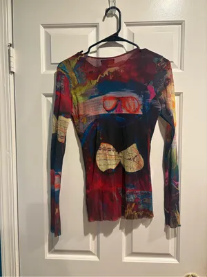 Petit Pois by Viviana G multicolor mesh top sz M Y2K whimsigoth art to wear thumbnail 2