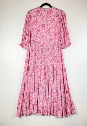 Karlie Womens Dress Pink Floral Ditsy Midi Tiered A Line Cottagecore Boho Small thumbnail 2