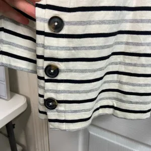 Talbots cream striped button hem long sleeve Crewcut casual tshirt‎ XL cotton thumbnail 3