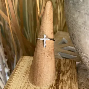 White Gold Sterling Silver Cross CZ Ring Silver Size 4 thumbnail 7