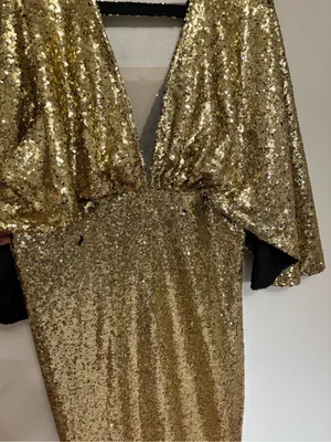 NEW BABEYOND Scoop Neck Sheer Angel Sleeve Maxi Dress Gold Sequin - Size 2X thumbnail 12