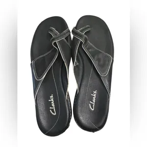 Clarks Black Leather Thong/Flip-Sandals Women’s Comfortable Everyday Style Sz 9‎ thumbnail 2