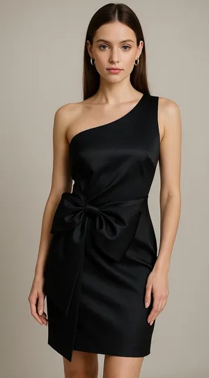 Sachin & Babi Dress Women 10 Black Satin One Shoulder Bow‎ Mini Cocktail Party thumbnail 1