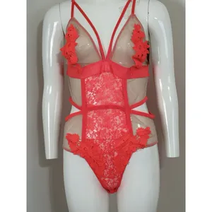 French Affair Lace Mesh Bodysuit Teddy Lingerie Floral Cutout Strappy 1X NWT thumbnail 5