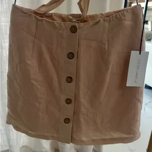 Cotton Candy Beige Tie-Front Top and Button-Front A-Line Skirt Set thumbnail 2