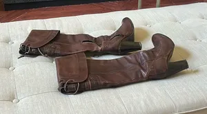 Diesel Style Lab Brown Leather Over The Knee Heeled Boots Size 40 thumbnail 1