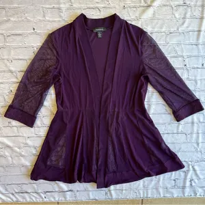 R & M Richards Vintage Open Front Top Duster Sheer Purple Long Sleeve XL Loose thumbnail 16