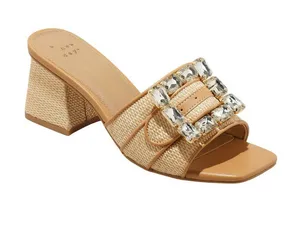 NWT A New Day Kathleen Raffia Buckle Block Heels 92611276 Beige Brown 6.5M thumbnail 1