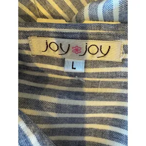 Joy Joy Dress Women Large Blue White Striped Button‎ Front Tie Waist Shirt NWT thumbnail 11