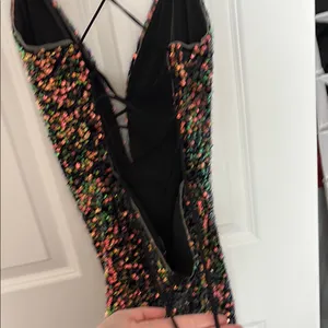 Black Sequin iridescent prom dress thumbnail 4