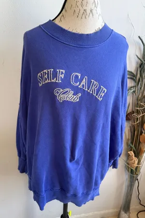 Aerie Self Care Club‎ Blue Oversized Sweatshirt Womens Medium Exposed Seam Crew thumbnail 1