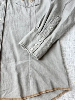 Wrangler "Retro" Long Sleeve Grey Denim Western Snap Shirt 🦅 Size Large thumbnail 2