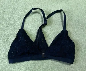 Victoria's Secret Black Stretchy Lace Triangle Bralette with front clasp thumbnail 1