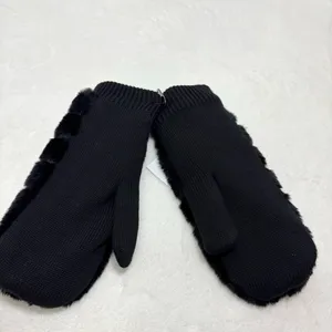 UGG Luxe BLACK‎ FAUX FUR FUZZY WOOL BLEND MITTENS WITH SHERPA LINING size L/XL thumbnail 3