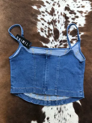 NWT Boutique Denim Corset Crop Top Sz L thumbnail 3