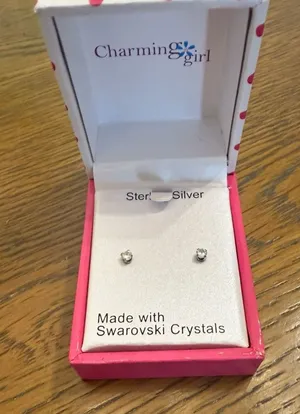 Charming Girl Sterling Silver Swarovski Crystal Stud Earrings – New in Box thumbnail 1