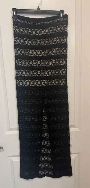 Alice + Olivia Ettley Lace Maxi Skirt Size 2 Black Ivory Lined Sheer Feminine thumbnail 1