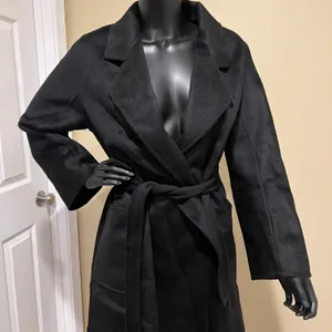 Wool Trench Coat Winter Jacket Parka Bomber Office Coat Wool Jacket Fall Long Jacket Black thumbnail 5