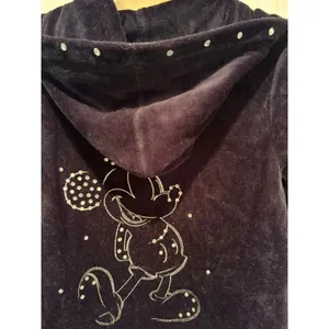 Disney Parks Mickey Mouse Velour Hoodie Black Rhinestone Y2K Women L thumbnail 5