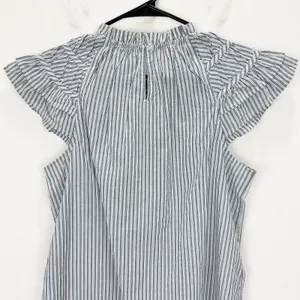 J.Crew Striped Flutter Sleeve Top Blouse Cotton White Blue Preppy Medium NWT thumbnail 9