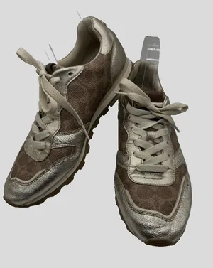 Coach C118‎ Runner Womens Size 8.5 Gold Brown Monogram Metallic Lace Up Sneakers thumbnail 1