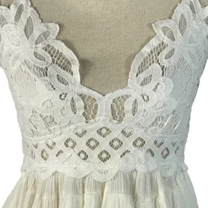 Free People Intimately X-Small Adella Cami Top White Ruffle Crochet Lace Smocked thumbnail 3