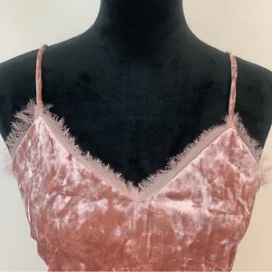 Miami Woman S Romantic Pink Crushed Velvet Croquette Soft Girl Cami Tank‎ Top thumbnail 3