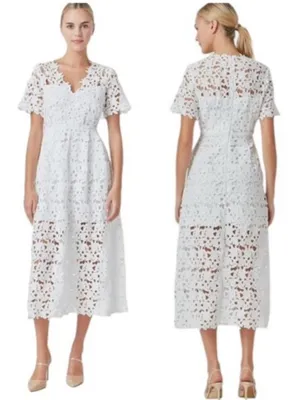 NWT Endless Rose Lace Short Sleeve Midi Dress White Size S thumbnail 3