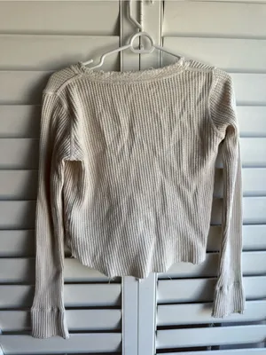 Free People Waffle-Knit Henley Long Sleeve Top in Cream sz XS thumbnail 4