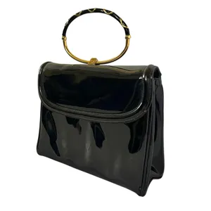 Vintage Morris Moskowitz MM Black Patent Leather Ring Handle Evening Bag Handbag thumbnail 9