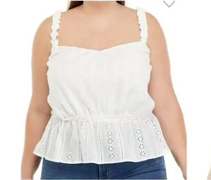 LOST + WANDER Plus Size White Ruffle Strap Eyelet Tank Whimsical Romantic 1x NEW thumbnail 1